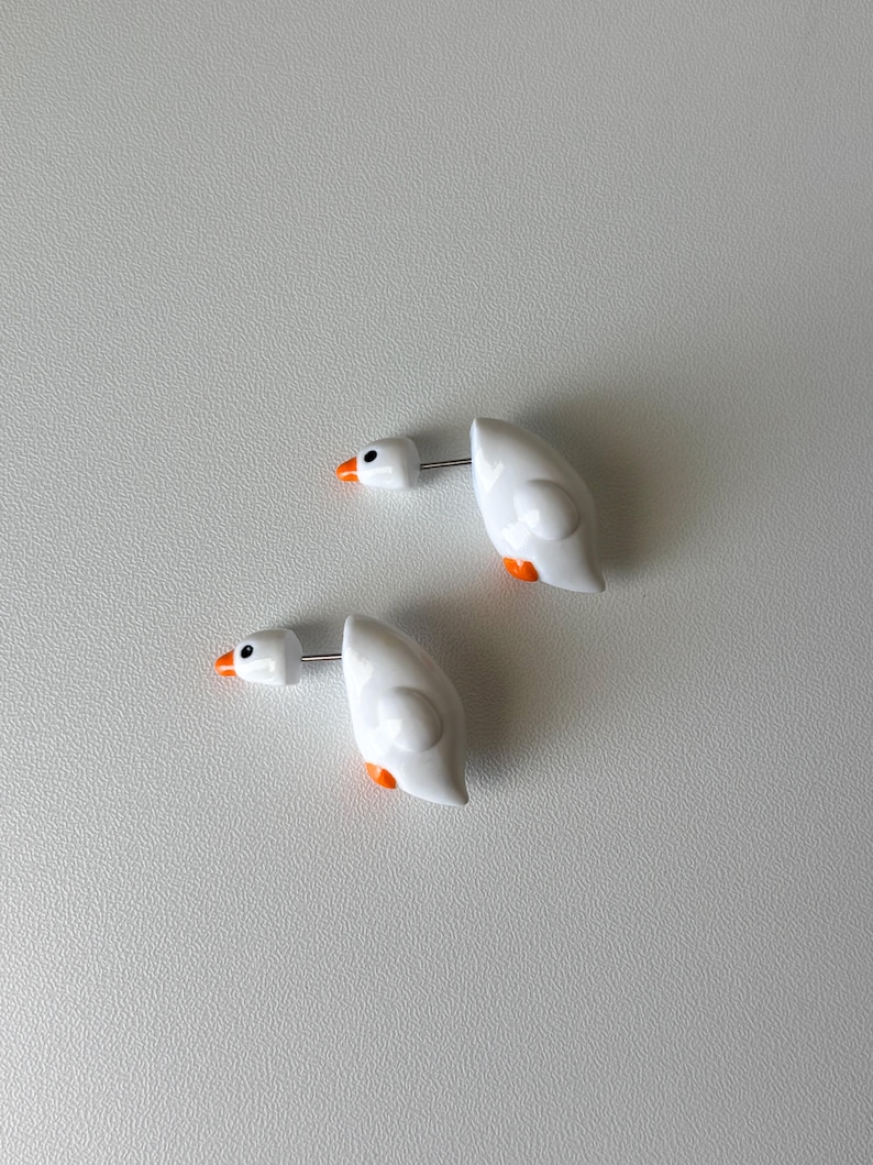 Handmade Polymer Clay Goose Earrings – Lightweight, Comfortable Bird Jewelry, Stainless Steel Posts, High Durability Gloss Top Coat image 5