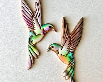 Calliope Hummingbird Female & Male Couple, Decorative Magnet Mirrored Pair, Polymer Clay, Handmade