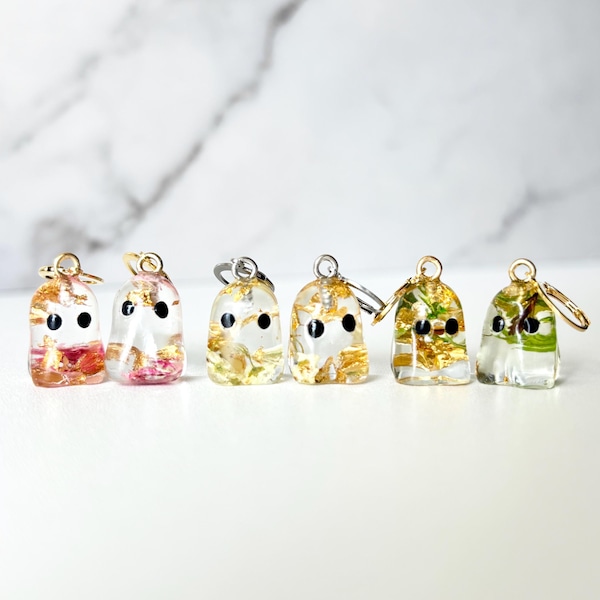 Resin Ghost Earrings | Botanical, Foil, Glitter, Shimmery Mica, and Ink Inclusions, Original Design, Handmade to Order