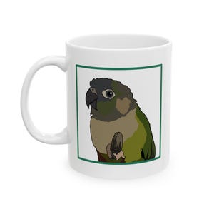 Green-Cheeked Conure With Seed Ceramic Mug (11 or 15oz) - Perfect Gift for Bird Lovers, Conure Mug, Green Cheek, Bird Mug
