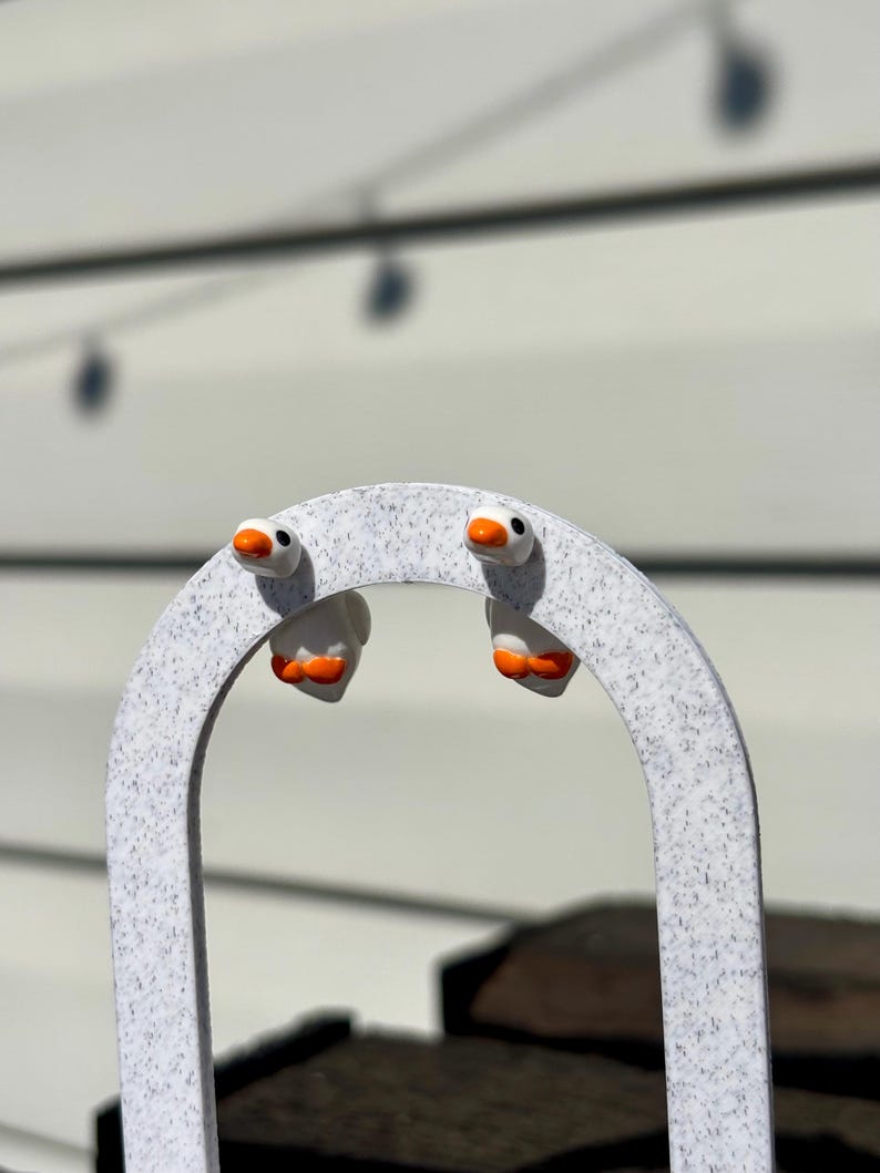 Handmade Polymer Clay Goose Earrings – Lightweight, Comfortable Bird Jewelry, Stainless Steel Posts, High Durability Gloss Top Coat image 13