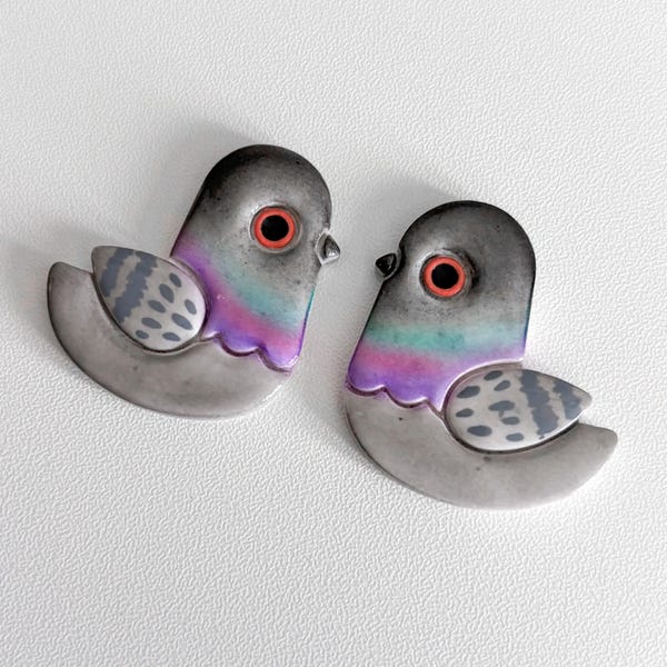 Pigeon Decorative Magnet Mirrored Pair, Polymer Clay, Handmade