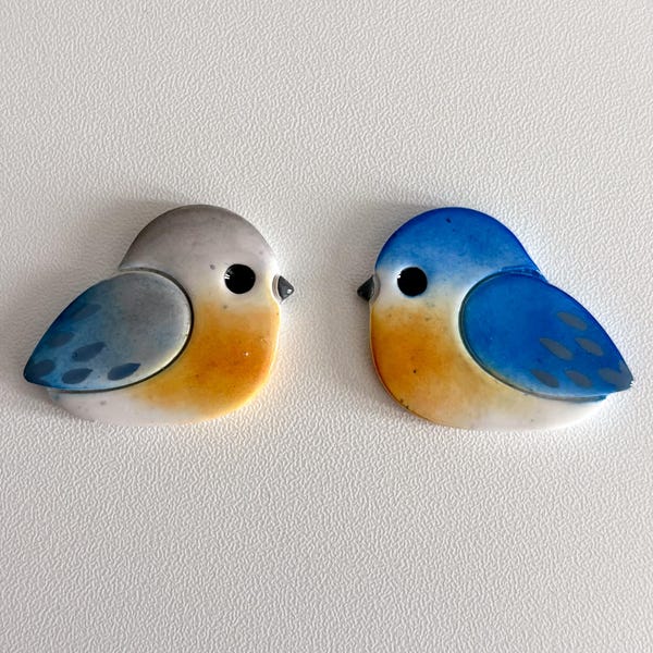 Eastern Bluebird Couple, Decorative Magnet Mirrored Pair, Polymer Clay, Handmade