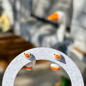 Handmade Polymer Clay Goose Earrings – Lightweight, Comfortable Bird Jewelry, Stainless Steel Posts, High Durability Gloss Top Coat image 2