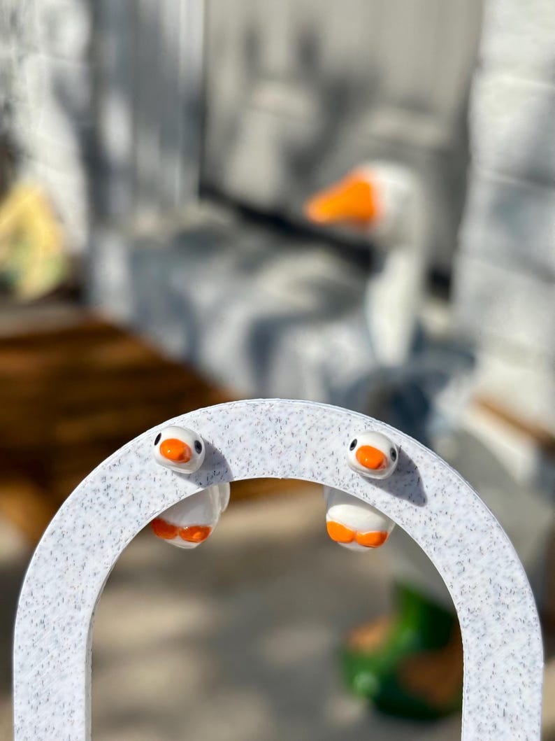 Handmade Polymer Clay Goose Earrings – Lightweight, Comfortable Bird Jewelry, Stainless Steel Posts, High Durability Gloss Top Coat image 2