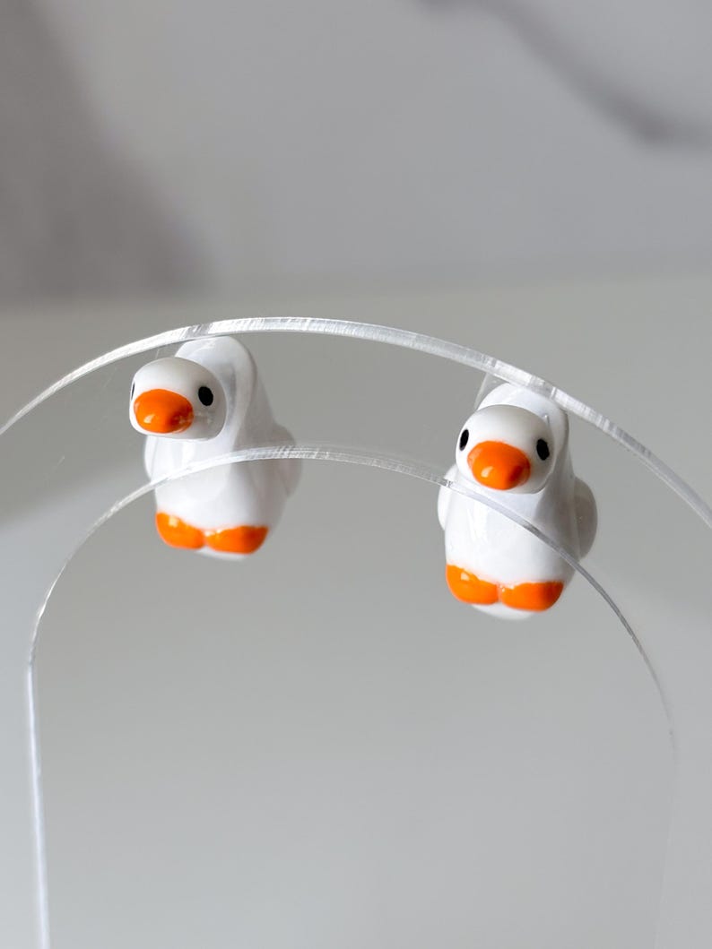 Handmade Polymer Clay Goose Earrings – Lightweight, Comfortable Bird Jewelry, Stainless Steel Posts, High Durability Gloss Top Coat image 8