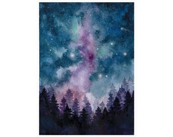 Galaxy Forest Night Sky Sticker | Kiss-Cut Vinyl Decal | Original Art by Aprils Escape