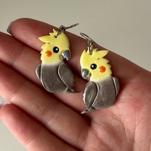 Cockatiel Dangle Hook Earrings | Customize Cockatiel Coloration | Cute Birds | Surgical Stainless Steel Gold or Silver Hooks, Made to Order