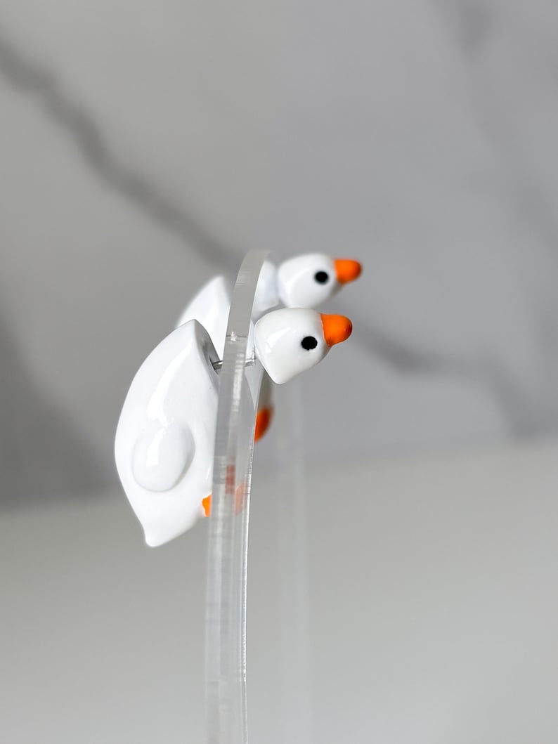 Handmade Polymer Clay Goose Earrings – Lightweight, Comfortable Bird Jewelry, Stainless Steel Posts, High Durability Gloss Top Coat image 6