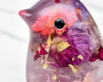 Cloudy Floral or Green Botanical Handmade Resin Bird Décor Figure, Customize Colors & Foils, Pretty Statue, Made to Order
