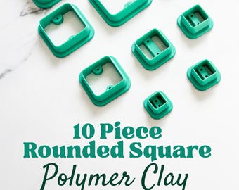 10 Piece Circle Rounded-Square Clay Cutter Set or Individual | 3D Printed PLA Square Cutters, Multiple Sizes, Sharp and Durable, Drill Guide