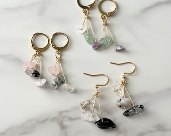 Create Your Own Gemstone Chip Earrings, Choose Your Stones, Gold or Silver Stainless Steel Findings, 4 Styles, Rock, Crystal Jewelry