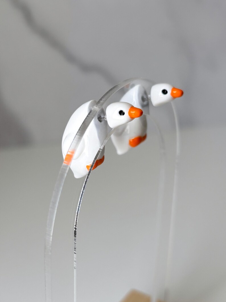 Handmade Polymer Clay Goose Earrings – Lightweight, Comfortable Bird Jewelry, Stainless Steel Posts, High Durability Gloss Top Coat image 10