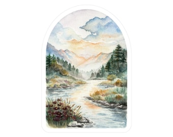 Watercolor Mountain River Sticker | Vinyl Decal | Original Art by Aprils Escape