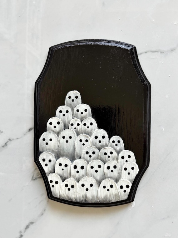 Original Acrylic texture medium ghost painting. Finished with a protective varnish. Thrifted ornate wood piece.