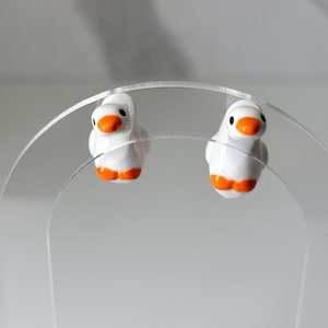 Handmade Polymer Clay Goose Earrings – Lightweight, Comfortable Bird Jewelry, Stainless Steel Posts, High Durability Gloss Top Coat image 3