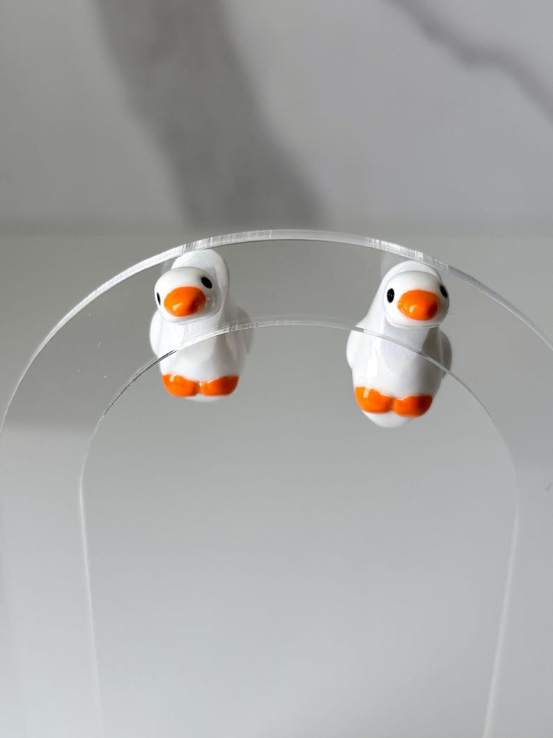 Handmade Polymer Clay Goose Earrings – Lightweight, Comfortable Bird Jewelry, Stainless Steel Posts, High Durability Gloss Top Coat image 3
