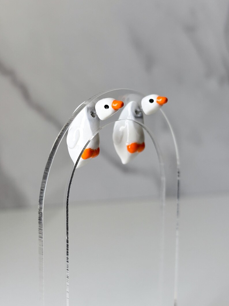 Handmade Polymer Clay Goose Earrings – Lightweight, Comfortable Bird Jewelry, Stainless Steel Posts, High Durability Gloss Top Coat image 9