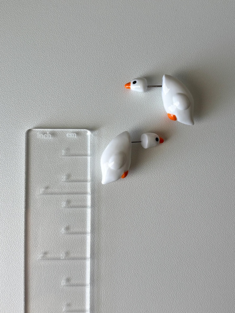 Handmade Polymer Clay Goose Earrings – Lightweight, Comfortable Bird Jewelry, Stainless Steel Posts, High Durability Gloss Top Coat image 4