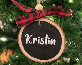 Ornamento de nombre personalizado / rebanada de madera personalizada
