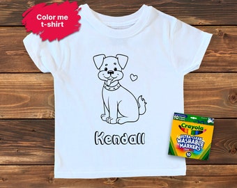 Puppy Kids Coloring T-Shirt / Doodle Shirt / Color Me Tee / Nombre personalizado