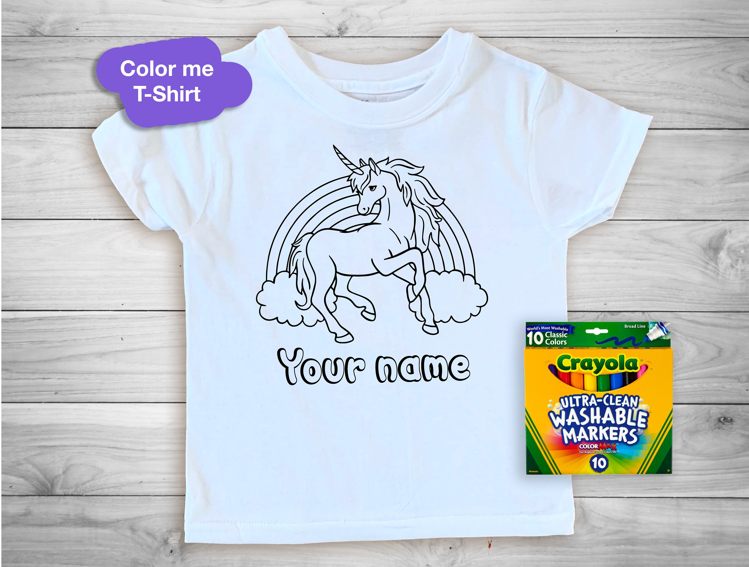 Unicorn Rainbow Kids Coloring T-shirt Doodle Shirt Color Me Tee Custom ...