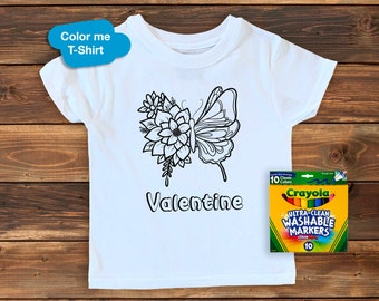 Butterfly Kids Coloring T-Shirt / Doodle Shirt / Color Me Tee / Nombre personalizado