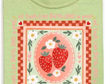 Psalm 34:8 Strawberry Coquette DTF Transfer | Faith Based Apparel Design