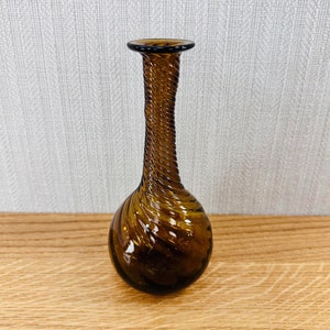 Vintage Amber Twist Glass Vase - Handblown Bud Vase - Mid Century - Retro / Boho - Home Decor - Unmarked