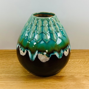 Vintage Drip Glazed Vase - Mid Century Multi-Colored Ceramic Vase - Retro Home Decor - Unmarked - Pre-Owned