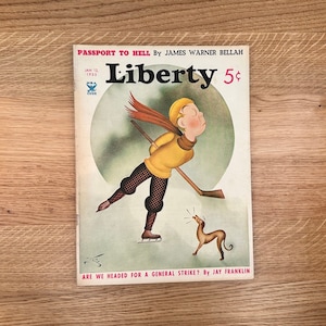 1935 Liberty Magazine - w/ Ice Skating Hockey Player & Dog Cover by Les - Sports Collectible - Ephemera - New York NY USA