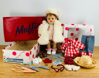Muffie Doll w/Accessories Lot:  Vintage  Nancy Ann Storybook Doll  Auburn Ponytails  1950s