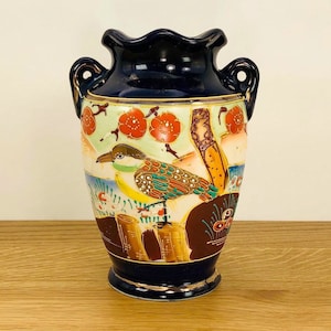 Vintage Japanese Moriage Bird Vase - Satsuma-Style Hand Painted Ceramic - Home Decor - Made in Japan