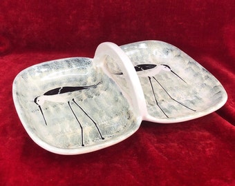 Italian Birds Tray - Handled & Divided Ceramic Serving Dish / Platter - Hand Painted -  Made in Italy