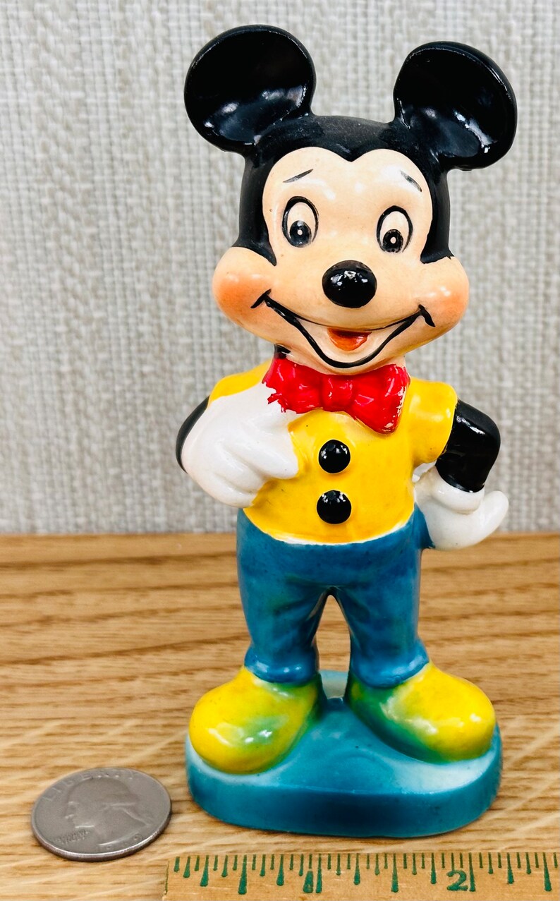 1960 Mickey Mouse Figure: Vintage Hand-Painted Wales Pottery Disney Collectible Made in Japan image 2