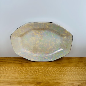Vintage Steubenville China Iridescent Platter: Art Deco Platinum Trim