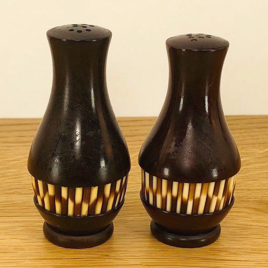 1960s Porcupine Quill Salt & Pepper Set Hand Carved Wood Etsy