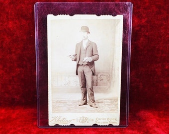 Cabinet Card “Blowing Smoke” Photo - Authentic Photograph - Vintage Tobacco Collectible -  Made in Iowa USA - Late-1800’s/Early-1900’s