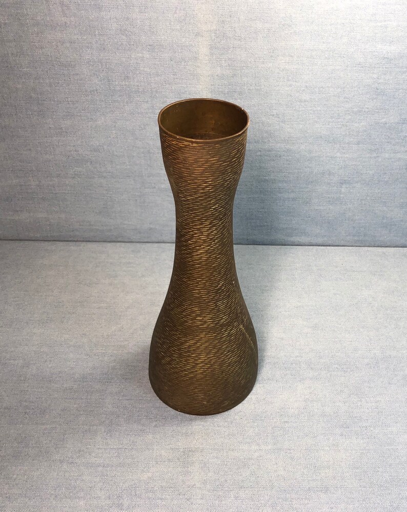 MCM Sarna Brass Vase Asymmetrical Hourglass Shape Mid Century Modern Housewares Made in India 1960\u2019s