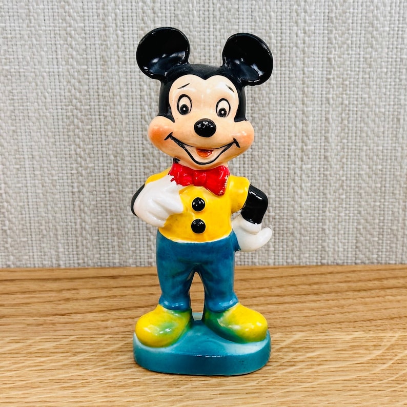 1960 Mickey Mouse Figure: Vintage Hand-Painted Wales Pottery Disney Collectible Made in Japan image 1