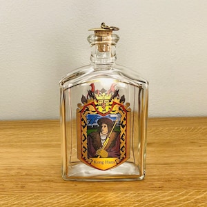 Vintage Holmegaard Kong Hans Bottle - w/Stopper - Legendary King of Denmark - Liquor Decanter w/ Coat of Arms - Collectible Barware - 1990’s