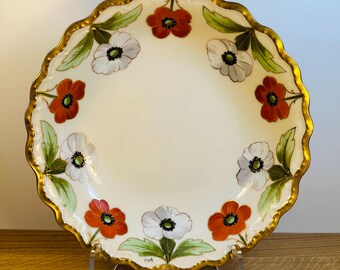 Limoges Serving Bowl:  Vintage  LDBC Flambeau  Floral  Gold Rim  Artist Signed