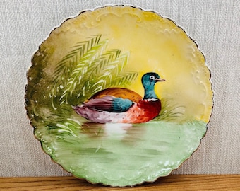 Limoges Duck Plate:  Vintage  Hand-Painted  Wall Hanger  Made in France