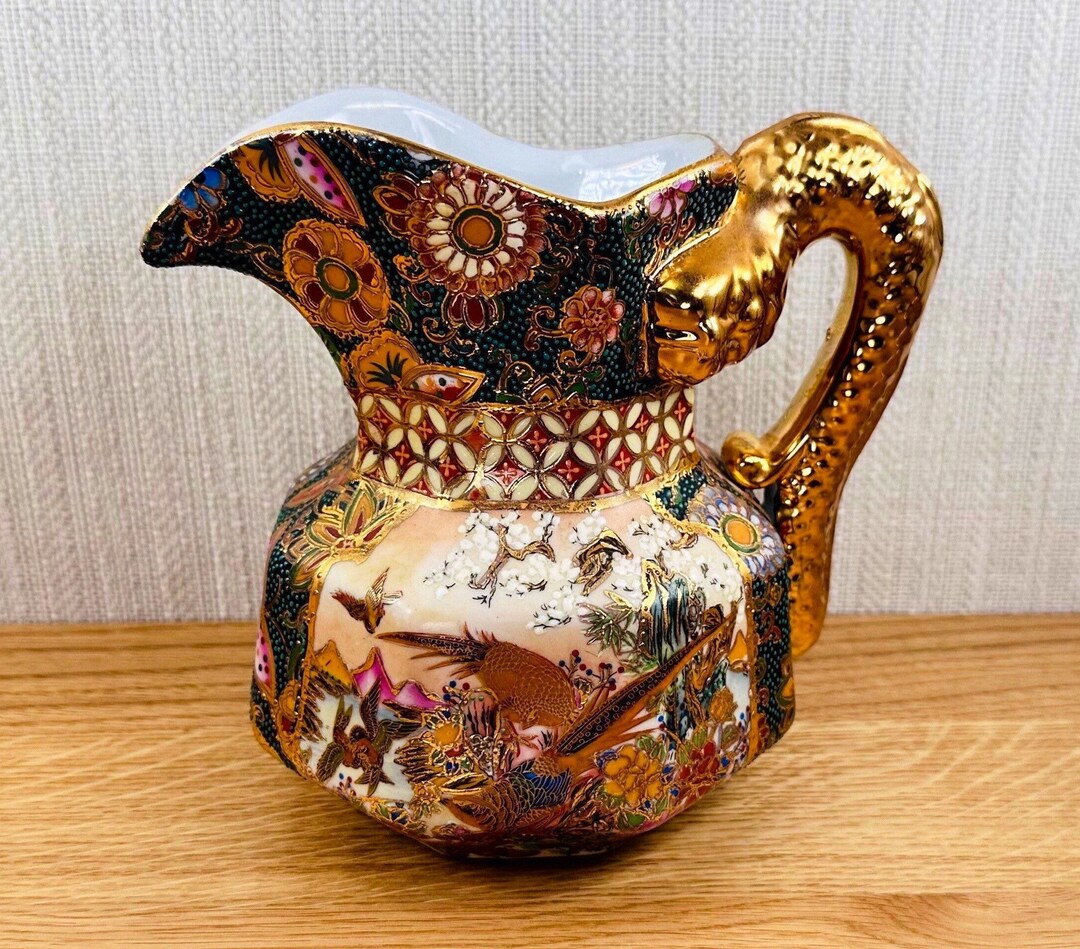 Vintage Japanese Satsuma Pitcher Hand Painted & Gilded Floral Etsy