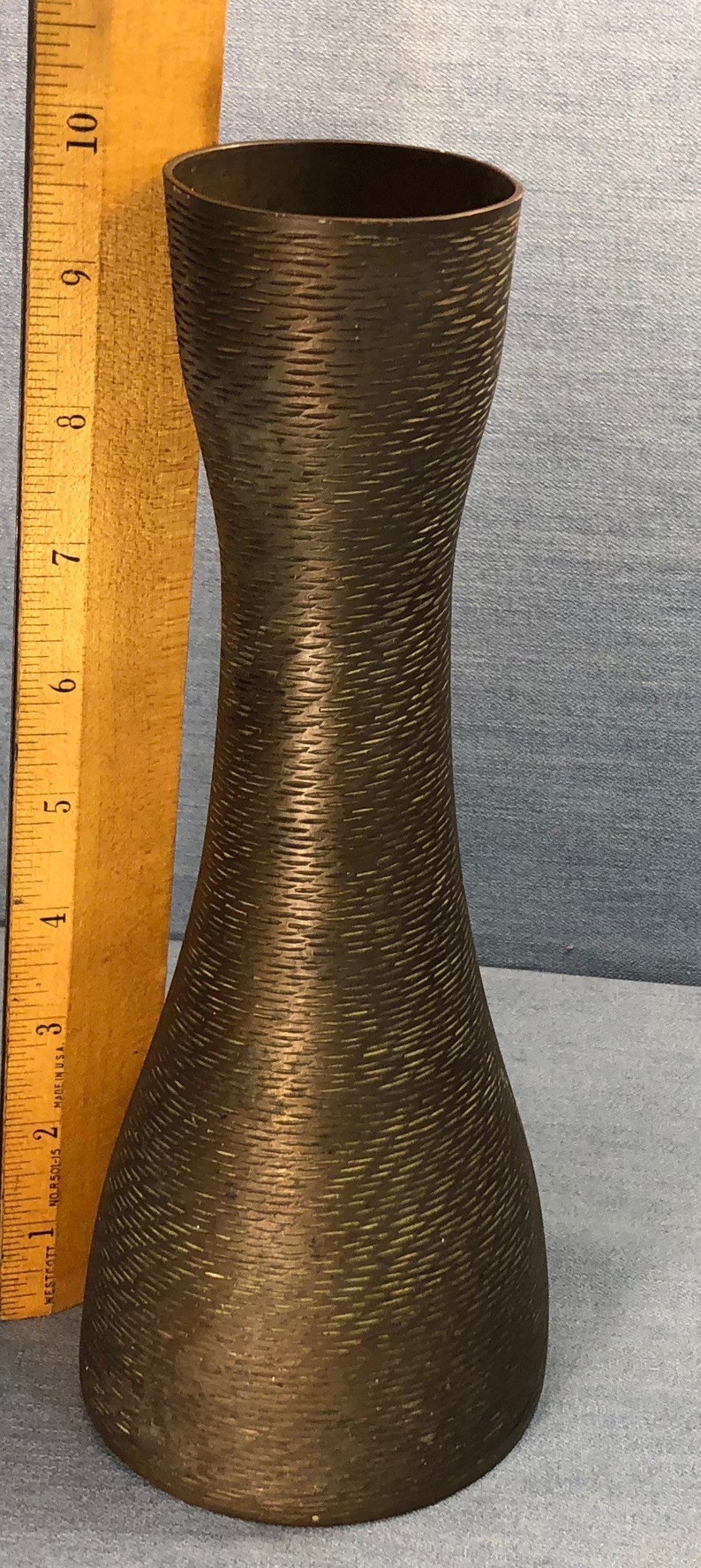MCM Sarna Brass Vase Asymmetrical Hourglass Shape Mid Century Modern Housewares Made in India 1960\u2019s