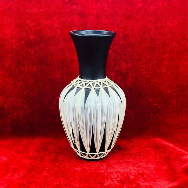 1950’s Gmunder Keramik Vase - Handmade Raffia-Wrapped Ceramic - Mid Century - Home Decor - Made in Austria