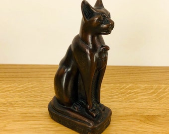Egyptian Bastet Cat Statue:  Vintage  God of Protection with Cobra