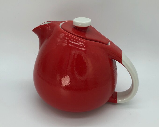 Halls Superior Quality Teapot Mid Century Modern Red & White Handled