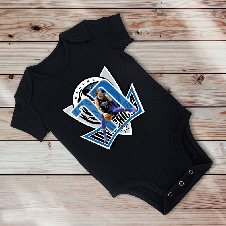 Luka Doncic Dallas Maverics Art Graphic in Gray Black or White Baby Onesie Ages 3-12 Months 100/% Cotton Soft Limited Quantity