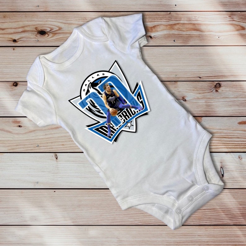 Luka Doncic Dallas Maverics Art Graphic in Gray Black or White Baby Onesie Ages 3-12 Months 100/% Cotton Soft Limited Quantity